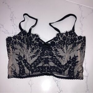 Victoria's Secret Black Lace Floral Longline Bustier Bralette - Size S